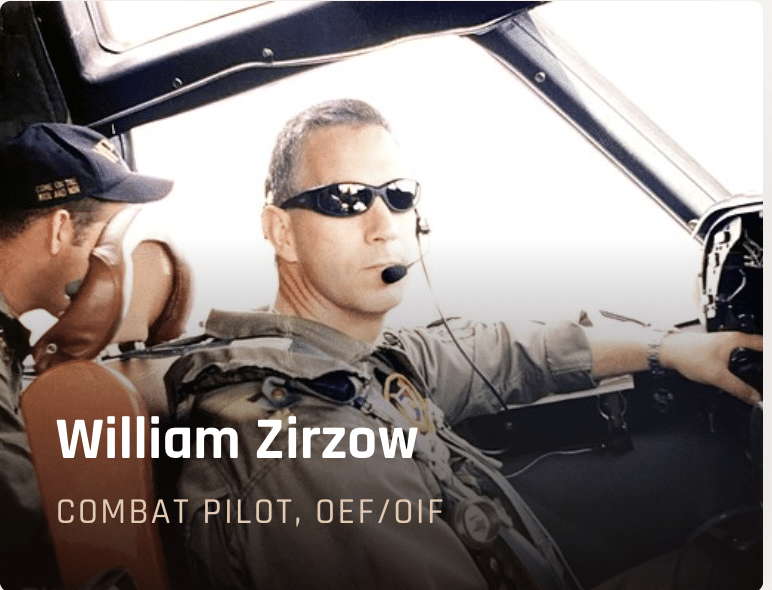 William Zirzow, combat pilot in cockpit with sunglasses and headset (OEF/OIF veteran)